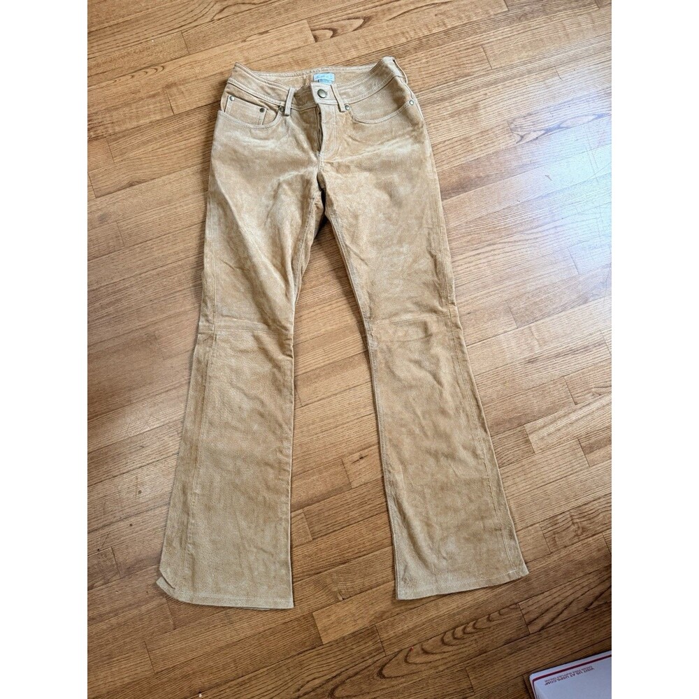 VTG Charlotte Russe Women’s Leather Pants Boho 90s Y2K Flare Size 1/2 Camel Tan
